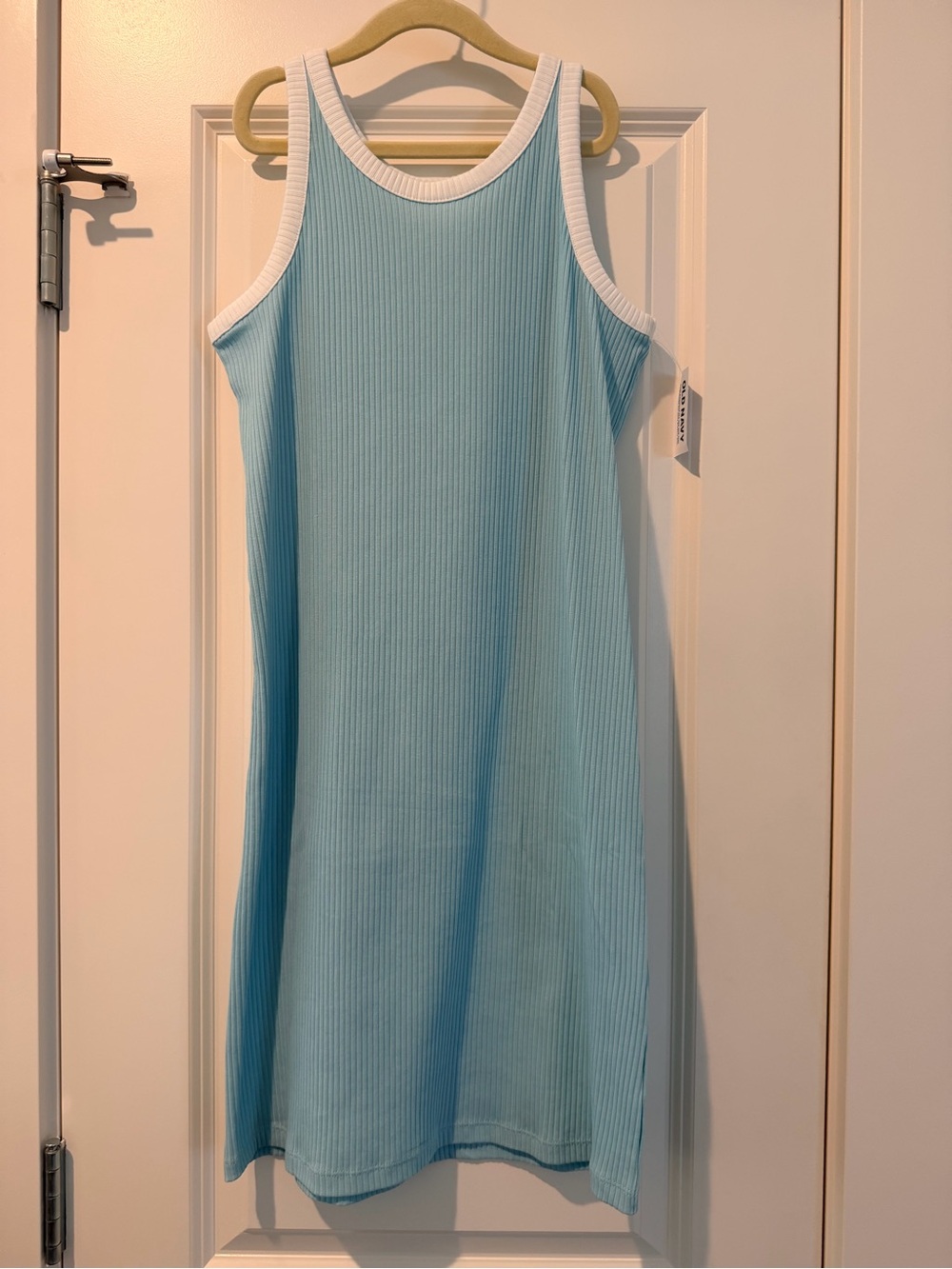 Old Navy Light Blue Ribbed Tank Mini Dress with White Trim